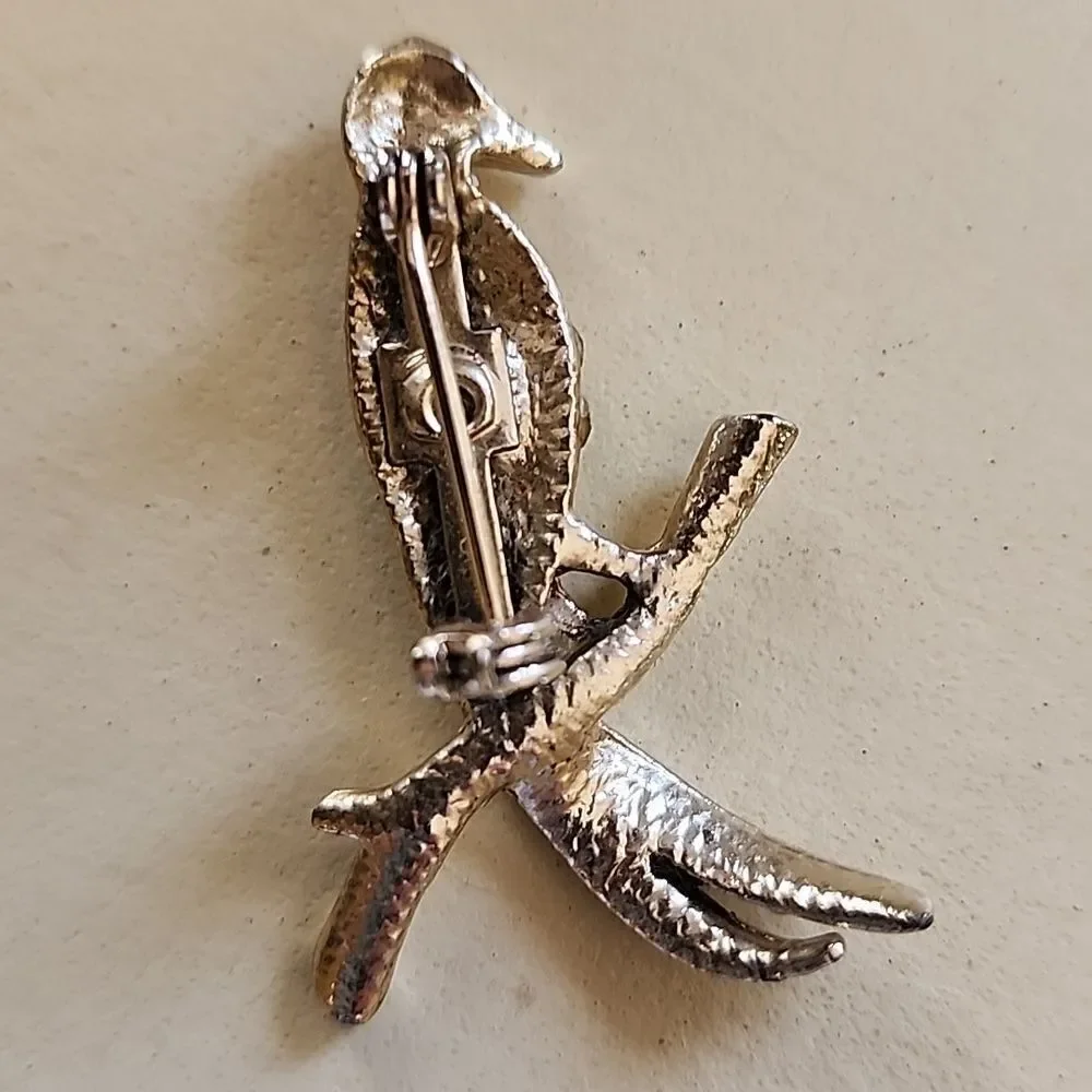 Vintage Aurora Borealis Rhinestone Embellished Bird Brooch